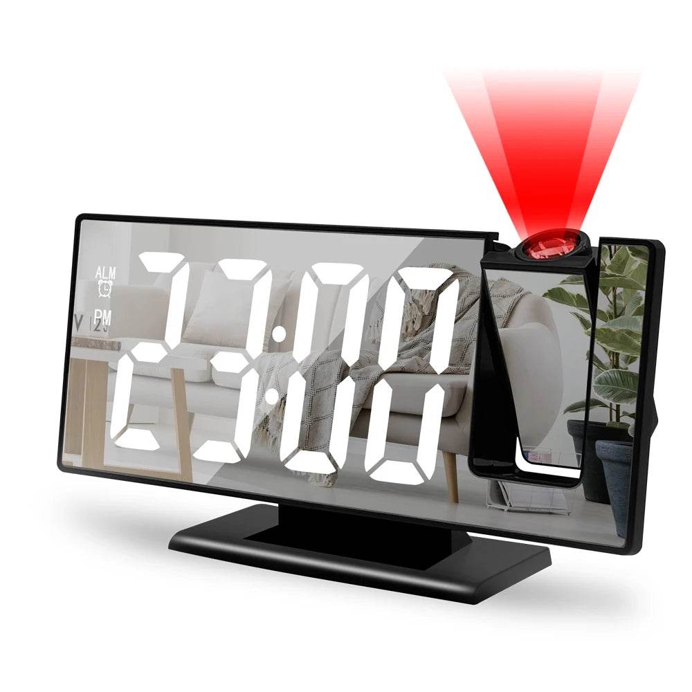 180° Arm Projection Alarm Clock Time Temperature USB Plug-in Digital Alarm Clock Snooze Table Clock 12/24H Projector LED Clock - TajarPro