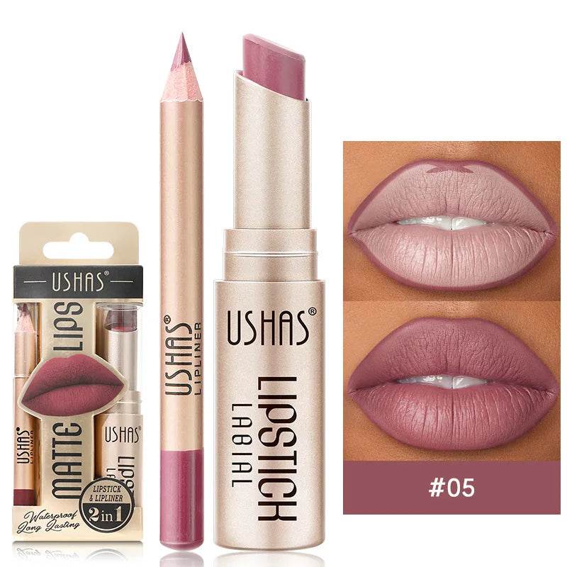 12 Color Lip Liner + LIPSTICK Set Easy Coloring Matte Lipstick Long lasting nude red lipstick - TajarPro