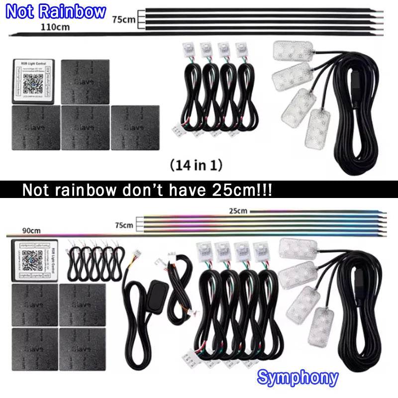 10/14/18 in 1 Led Car Ambient Lights 213 64 Color RGB Symphony Streamer Bluetooth Rainbow Acrylic Strips Atmosphere Lamp Kit 12V - TajarPro