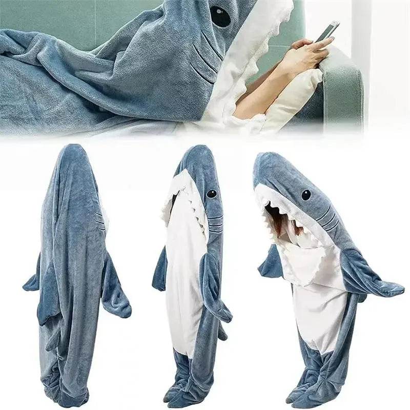 1pc New Shark Blanket For Adult Wearable Winter Warm Blanket Hooded Playsuit Onesie Funny Sleeping Bag For Slumber Party - TajarPro
