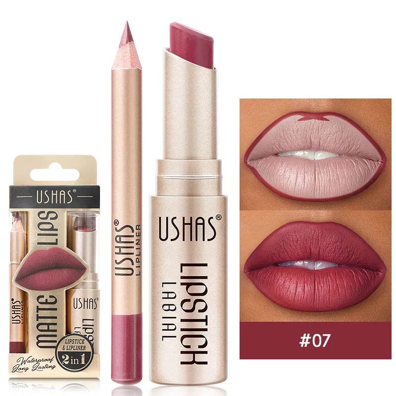 12 Color Lip Liner + LIPSTICK Set Easy Coloring Matte Lipstick Long lasting nude red lipstick - TajarPro