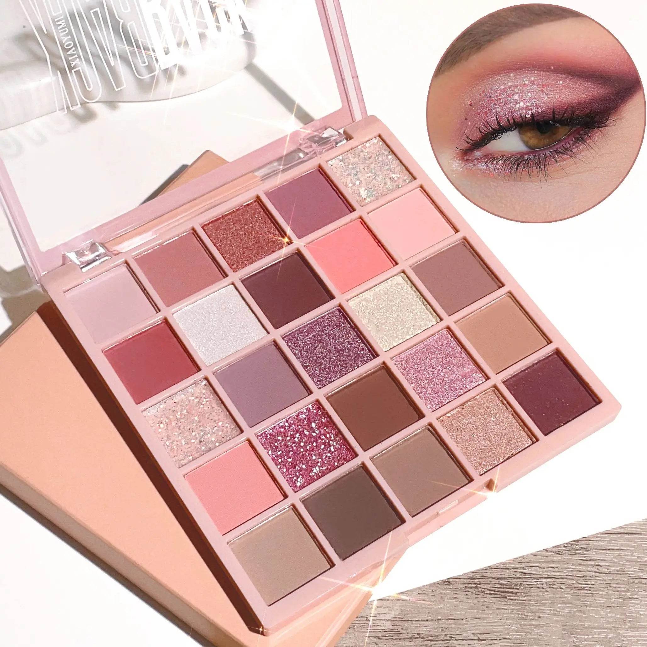 25 Colors Eyeshadow Palette High Gloss Cement Grey Rose Brown Color Tone Matte Glitter Daily Makeup Dry Rose Eyeshadow For Music - TajarPro
