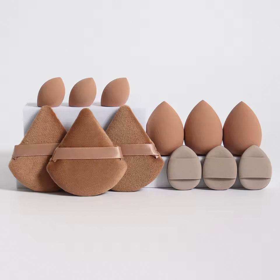 12-Piece All-Purpose Makeup Sponge Set, Made of 3 Loose Powder Puffs, 3 Mini Air Cushion Puffs, 3 Beauty Eggs and 3 Mini Beauty - TajarPro
