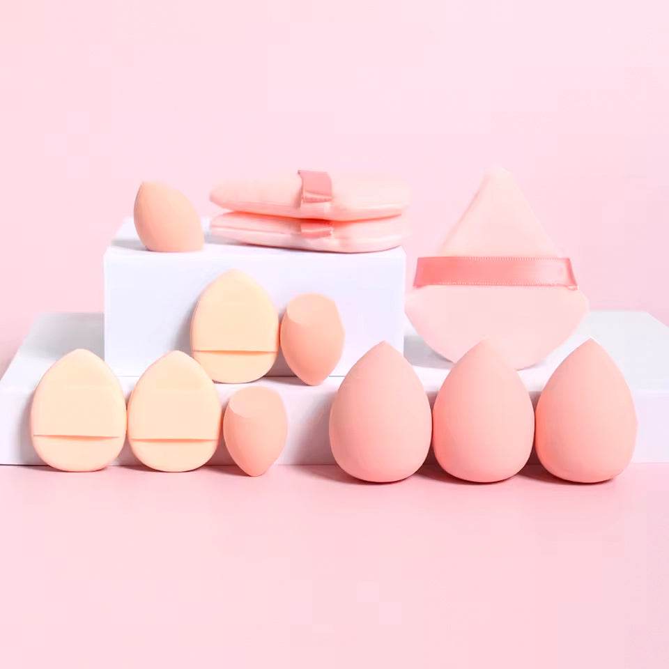 12-Piece All-Purpose Makeup Sponge Set, Made of 3 Loose Powder Puffs, 3 Mini Air Cushion Puffs, 3 Beauty Eggs and 3 Mini Beauty - TajarPro